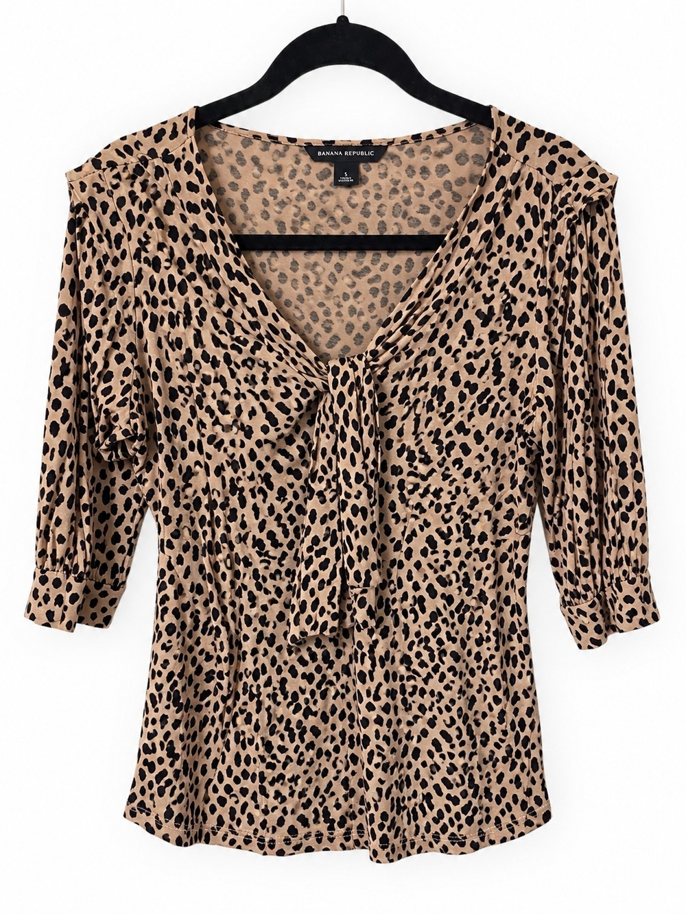 Banana Republic Beige and Black Leopard Tie-Front Blouse